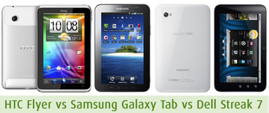 Comparison of HTC Flyer with Samsung Galaxy Tab and Dell Streak 7