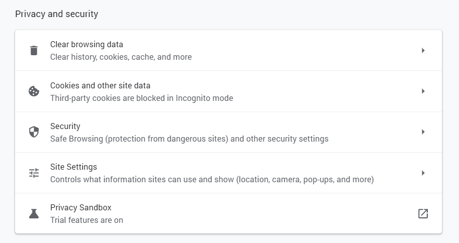 Google Chrome Privacy and Security Settings